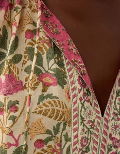 East Aurelie Hand-Woodblock Botanical Print Cotton Top Multi