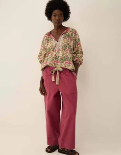 East Aurelie Hand-Woodblock Botanical Print Cotton Top Multi