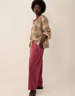 East Aurelie Hand-Woodblock Botanical Print Cotton Top Multi