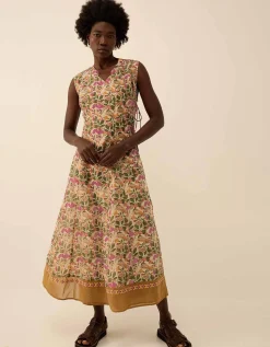 East Aurelie Hand-Woodblock Botanical Print Dress Multi
