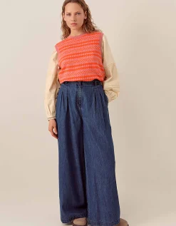 East Becky Alpaca and Cashmere Fairisle Tank Orange