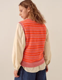 East Becky Alpaca and Cashmere Fairisle Tank Orange