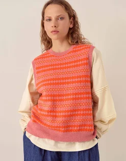 East Becky Alpaca and Cashmere Fairisle Tank Orange