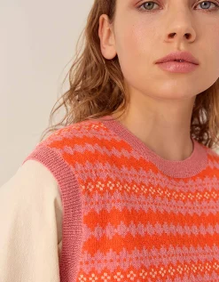 East Becky Alpaca and Cashmere Fairisle Tank Orange