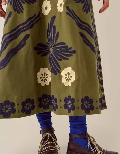East Bella Embroidered Cotton Twill Dress Green