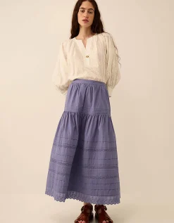 East Betsy Cotton Poplin Midi Skirt Blue