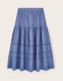 East Betsy Cotton Poplin Midi Skirt Blue