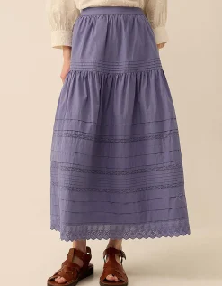 East Betsy Cotton Poplin Midi Skirt Blue