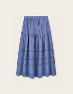 East Betsy Cotton Poplin Midi Skirt Blue