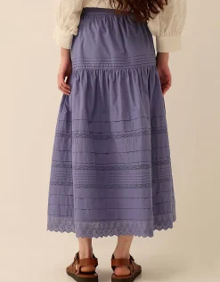 East Betsy Cotton Poplin Midi Skirt Blue