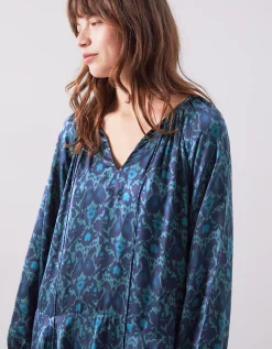 East Bridget Printed Satin Midi Dress Teal