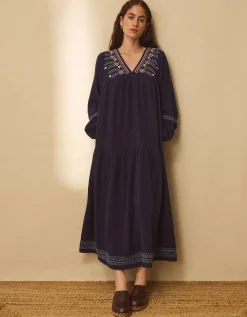 East Carita Hand-Embroidered Maxi Dress Blue
