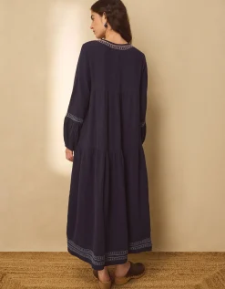 East Carita Hand-Embroidered Maxi Dress Blue