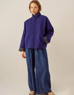East Celine Lightly Quilted Floral Stitch Jacket Blue
