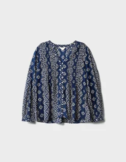 East Celine Printed Cotton Top Blue