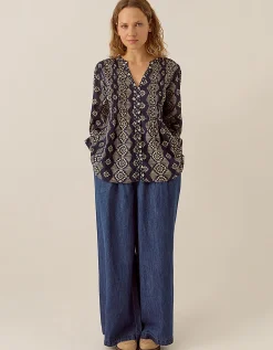 East Celine Printed Cotton Top Blue
