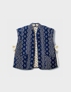 East Celine Printed Textured Cotton Gilet Blue