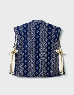 East Celine Printed Textured Cotton Gilet Blue