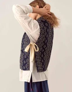 East Celine Printed Textured Cotton Gilet Blue