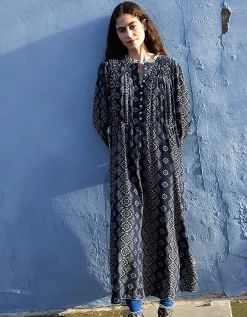 East Celine Textured Cotton Midi Dress Blue