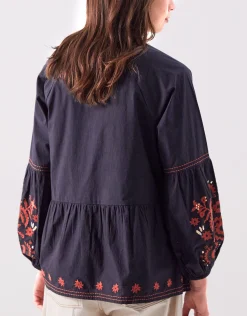 East Cerza Embroidered Top Grey