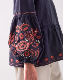 East Cerza Embroidered Top Grey