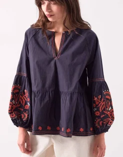 East Cerza Embroidered Top Grey