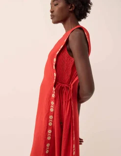 East Cheryl Embroidered Side Tie Dress Red