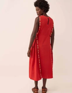 East Cheryl Embroidered Side Tie Dress Red