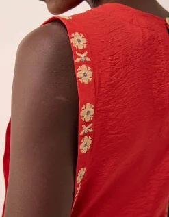 East Cheryl Embroidered Side Tie Dress Red
