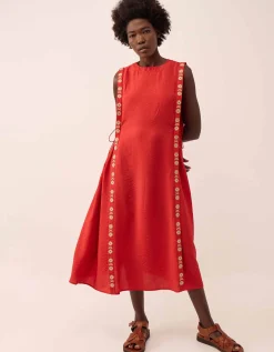 East Cheryl Embroidered Side Tie Dress Red