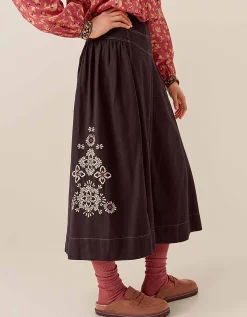 East Cora Floral Embroidered Cotton Twill Skirt Blue