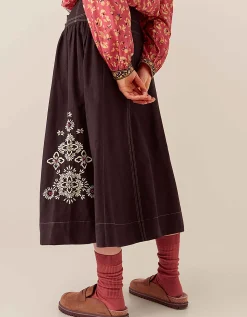 East Cora Floral Embroidered Cotton Twill Skirt Blue