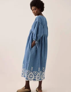 East Coralie Denim Broderie Detailed Dress Blue