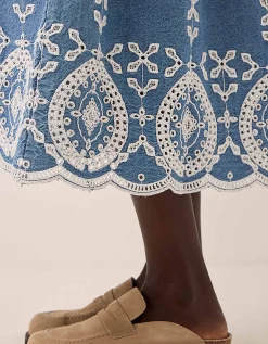 East Coralie Denim Broderie Detailed Dress Blue