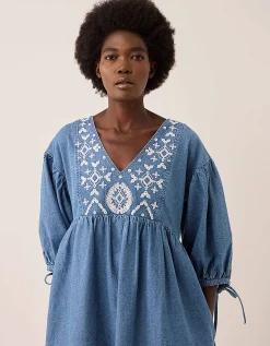 East Coralie Denim Broderie Detailed Dress Blue