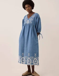 East Coralie Denim Broderie Detailed Dress Blue