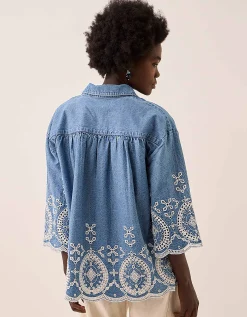 East Coralie Denim Broderie Shirt Blue