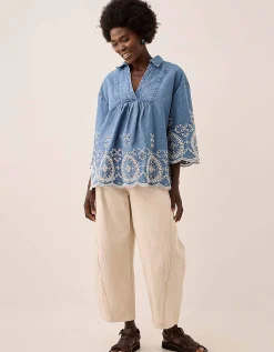 East Coralie Denim Broderie Shirt Blue