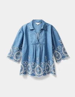 East Coralie Denim Broderie Shirt Blue
