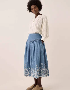East Coralie Denim Broderie Skirt Blue