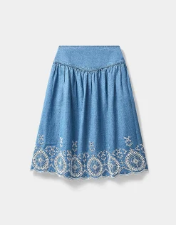 East Coralie Denim Broderie Skirt Blue
