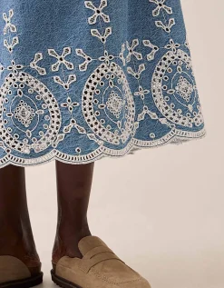East Coralie Denim Broderie Skirt Blue
