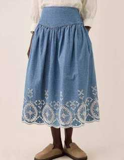 East Coralie Denim Broderie Skirt Blue