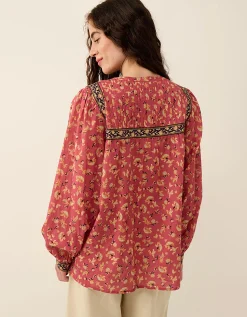 East Darney Floral Print Cotton Top Red