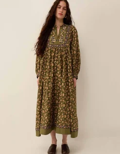 East Darney Floral Print Embroidered Dress Green