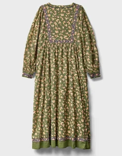 East Darney Floral Print Embroidered Dress Green