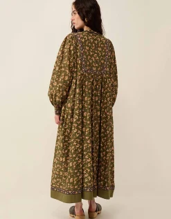 East Darney Floral Print Embroidered Dress Green