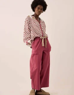 East Della Wide Leg Cotton Twill Trousers Pink
