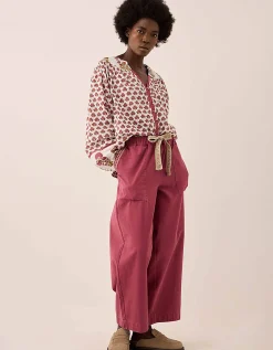 East Della Wide Leg Cotton Twill Trousers Pink